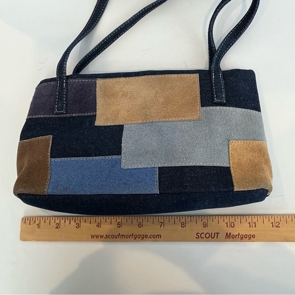 Vintage Shoulder Bag Denim Suede Patchwork Gen Z Hippie Boho 90’s Retro Funky - Picture 8 of 10